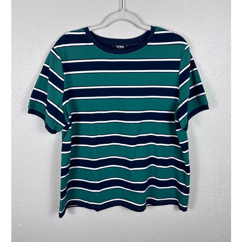 NWOT Womens Blue & Green Striped Top BTFBM Size Large